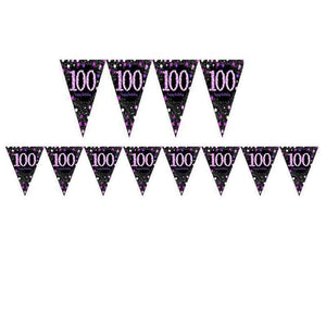 Amscan_OO Decorations - Banners, Flags & Streamers Pink Celebration 100th Prismatic Plastic Pennant Banner 4m x 20cm Each
