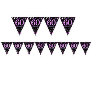 Amscan_OO Decorations - Banners, Flags & Streamers Pink Celebration 60th Prismatic Plastic Pennant Banner 4m x 20cm Each
