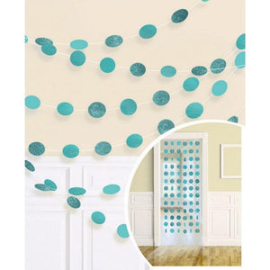 Amscan_OO Decorations - Banners, Flags & Streamers Robin Egg Blue Gold Glitter Round String Decorations 2m 6pk