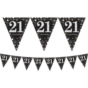 Amscan_OO Decorations - Banners, Flags & Streamers Sparkling Celebration 21st Prismatic Plastic Pennant Banner 4m x 20cm Each