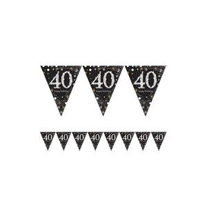 Amscan_OO Decorations - Banners, Flags & Streamers Sparkling Celebration 40th Prismatic Plastic Pennant Banner 4m x 20cm Each