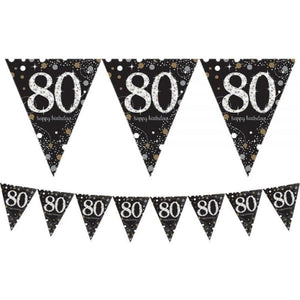 Amscan_OO Decorations - Banners, Flags & Streamers Sparkling Celebration 80th Prismatic Plastic Pennant Banner 4m x 20cm Each