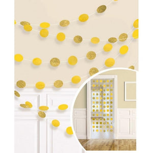 Amscan_OO Decorations - Banners, Flags & Streamers Yellow Frosty White Glitter Round String Decorations 2m 6pk