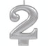 #2 Silver Metallic Numeral Moulded Candle 8cm Each