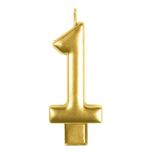 Decorations - Cake Decorations - Candles Gold / 1 Numeral Moulded Candle 8cm Each