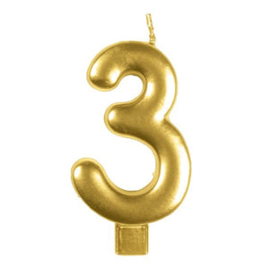 Decorations - Cake Decorations - Candles Gold / 3 Numeral Moulded Candle 8cm Each