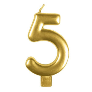 Decorations - Cake Decorations - Candles Gold / 5 Numeral Moulded Candle 8cm Each