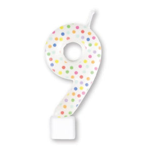 Decorations - Cake Decorations - Candles Rainbow / 9 Numeral Moulded Candle 8cm Each