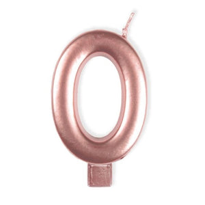 Decorations - Cake Decorations - Candles Rose Gold / 0 Numeral Moulded Candle 8cm Each