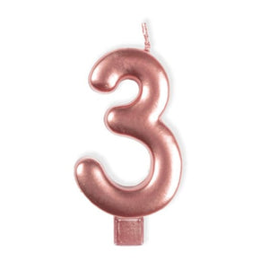 Decorations - Cake Decorations - Candles Rose Gold / 3 Numeral Moulded Candle 8cm Each