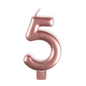 Decorations - Cake Decorations - Candles Rose Gold / 5 Numeral Moulded Candle 8cm Each