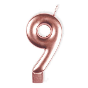 Decorations - Cake Decorations - Candles Rose Gold / 9 Numeral Moulded Candle 8cm Each