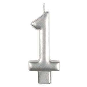 Decorations - Cake Decorations - Candles Silver / 1 Numeral Moulded Candle 8cm Each