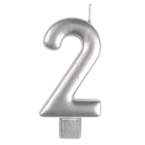 Decorations - Cake Decorations - Candles Silver / 2 Numeral Moulded Candle 8cm Each
