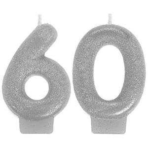 Amscan_OO Decorations - Cake Decorations - Candles Sparkling 60th Celebration Numeral Candle 2pk