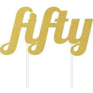 Amscan_OO Decorations - Cake Decorations - Toppers & Banners Cake Topper fifty Gold Glittered 14cm x 15cm Each