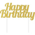 Cake Topper Happy Birthday Gold Glittered 15cm x 17cm Each