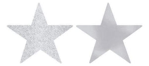 Amscan_OO Decorations - Cutouts Silver Silver Glittered Foil Solid Star Cutouts 12cm 5pk