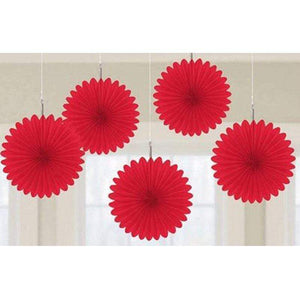 Amscan_OO Decorations - Decorative Fans, Pom Poms & Lanterns Apple Red Gold Mini Fan Decorations 6in 5pk