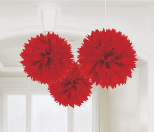 Amscan_OO Decorations - Decorative Fans, Pom Poms & Lanterns Apple Red Silver Fluffy Tissue Decorations 40cm 3Pk