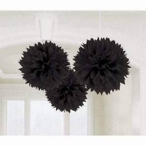 Amscan_OO Decorations - Decorative Fans, Pom Poms & Lanterns Black New Pink Fluffy Tissue Decorations 40cm 3Pk