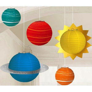 Amscan_OO Decorations - Decorative Fans, Pom Poms & Lanterns Blast Off Birthday Planets Paper Lanterns 5pk