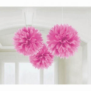 Amscan_OO Decorations - Decorative Fans, Pom Poms & Lanterns Bright Pink Gold Fluffy Tissue Decorations 40cm 3Pk
