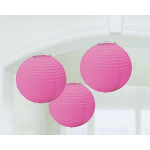 Amscan_OO Decorations - Decorative Fans, Pom Poms & Lanterns Bright Pink Kiwi Round Paper Lanterns 3pk 24cm