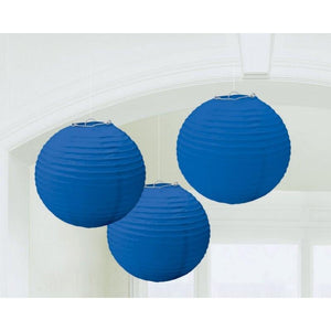 Amscan_OO Decorations - Decorative Fans, Pom Poms & Lanterns Bright Royal Blue Gold Round Paper Lanterns 3pk 24cm