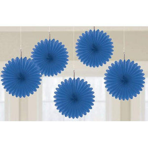 Amscan_OO Decorations - Decorative Fans, Pom Poms & Lanterns Bright Royal Blue New Purple Mini Fan Decorations 6in 5pk
