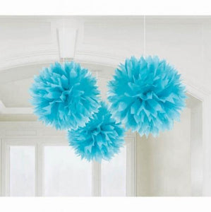 Amscan_OO Decorations - Decorative Fans, Pom Poms & Lanterns Caribbean Blue Bright Royal Blue Fluffy Tissue Decorations 40cm 3Pk