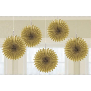 Amscan_OO Decorations - Decorative Fans, Pom Poms & Lanterns Gold Bright Pink Mini Fan Decorations 6in 5pk
