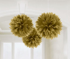 Amscan_OO Decorations - Decorative Fans, Pom Poms & Lanterns Gold Gold Fluffy Tissue Decorations 40cm 3Pk