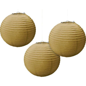 Amscan_OO Decorations - Decorative Fans, Pom Poms & Lanterns Gold Gold Round Paper Lanterns 3pk 24cm
