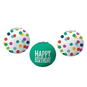 Amscan_OO Decorations - Decorative Fans, Pom Poms & Lanterns Happy Dots Happy Birthday Paper Lanterns 24cm 3pk
