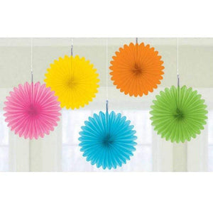 Amscan_OO Decorations - Decorative Fans, Pom Poms & Lanterns Multi Colour Rainbow Mini Fan Decorations 6in 5pk