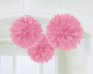 Amscan_OO Decorations - Decorative Fans, Pom Poms & Lanterns New Pink Silver Fluffy Tissue Decorations 40cm 3Pk