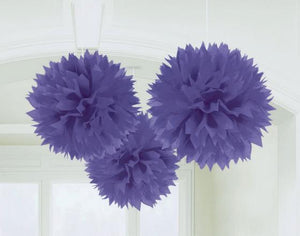 Amscan_OO Decorations - Decorative Fans, Pom Poms & Lanterns New Purple Bright Royal Blue Fluffy Tissue Decorations 40cm 3Pk