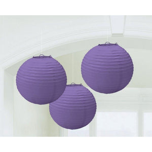 Amscan_OO Decorations - Decorative Fans, Pom Poms & Lanterns New Purple Kiwi Round Paper Lanterns 3pk 24cm