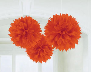 Amscan_OO Decorations - Decorative Fans, Pom Poms & Lanterns Orange Gold Fluffy Tissue Decorations 40cm 3Pk