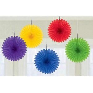 Amscan_OO Decorations - Decorative Fans, Pom Poms & Lanterns Rainbow Bright Pink Mini Fan Decorations 6in 5pk