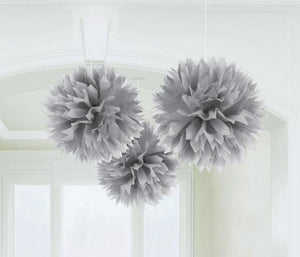 Amscan_OO Decorations - Decorative Fans, Pom Poms & Lanterns Silver Silver Fluffy Tissue Decorations 40cm 3Pk
