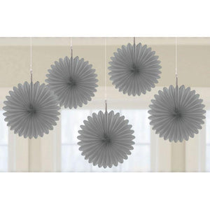 Amscan_OO Decorations - Decorative Fans, Pom Poms & Lanterns Silver Yellow Mini Fan Decorations 6in 5pk