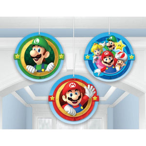 Amscan_OO Decorations - Decorative Fans, Pom Poms & Lanterns Super Mario Brothers Hanging Honeycomb Decorations 18cm 3pk