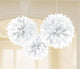 Amscan_OO Decorations - Decorative Fans, Pom Poms & Lanterns White Gold Fluffy Tissue Decorations 40cm 3Pk