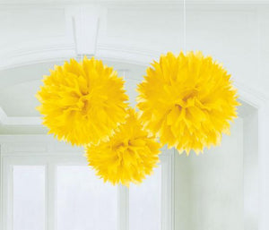Amscan_OO Decorations - Decorative Fans, Pom Poms & Lanterns Yellow Yellow Fluffy Tissue Decorations 40cm 3Pk