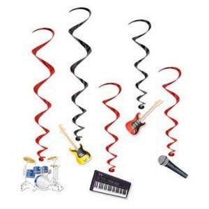 Amscan_OO Decorations - Hanging Swirls 60's Band Instruments Hanging Decoration Whirls 5pk