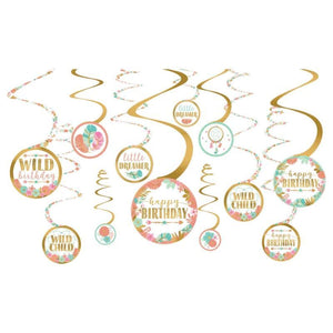 Amscan_OO Decorations - Hanging Swirls Boho Birthday Girl Spiral Decoration Value Pack 12pk