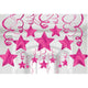 Amscan_OO Decorations - Hanging Swirls Bright Pink Jet Black Shooting Stars Plastic Mega Value Pack Swirl Decorations 30pk