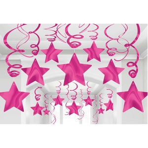 Amscan_OO Decorations - Hanging Swirls Bright Pink Orange Peel Shooting Stars Foil Mega Value Pack Swirl Decorations 30pk